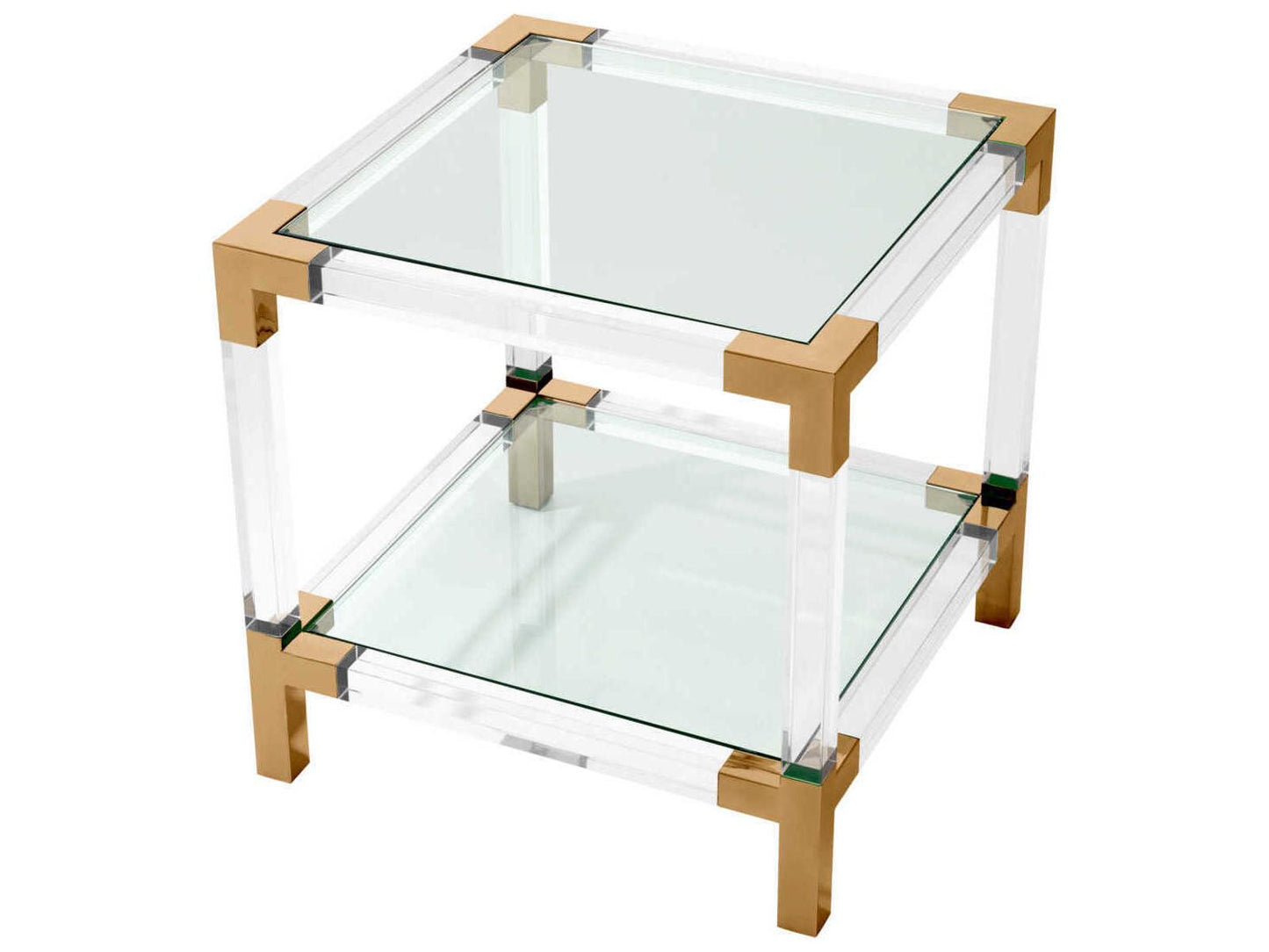 Royalton Square Side Table in Brushed Brass with Glass and Acrylic