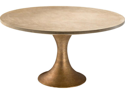 Melchior Round Dining Table in Washed Oak Veneer and Brushed Brass