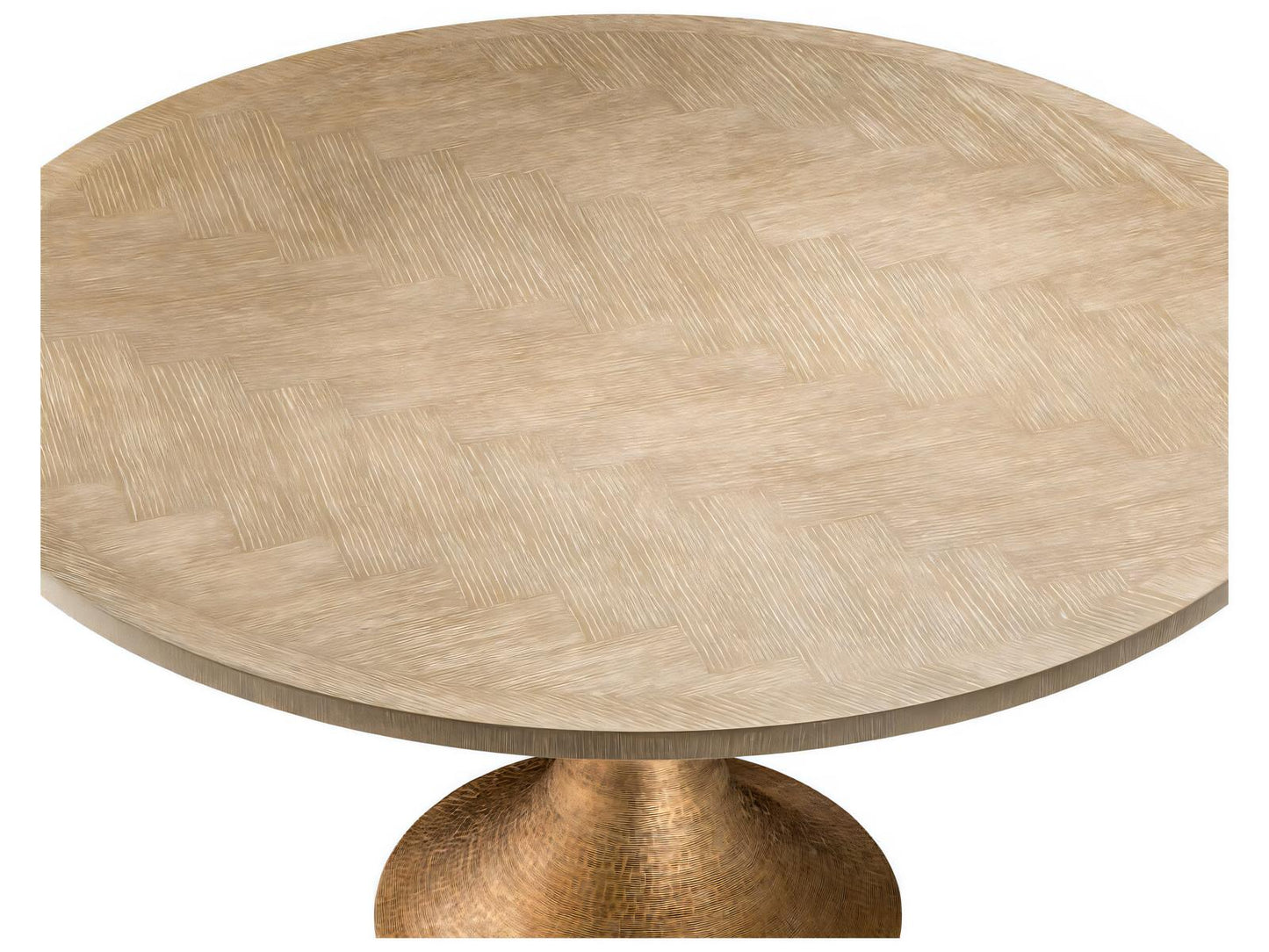 Melchior Round Dining Table in Washed Oak Veneer and Brushed Brass