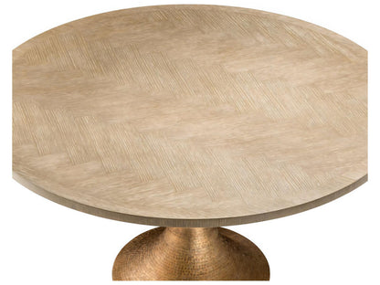 Melchior Round Dining Table in Washed Oak Veneer and Brushed Brass