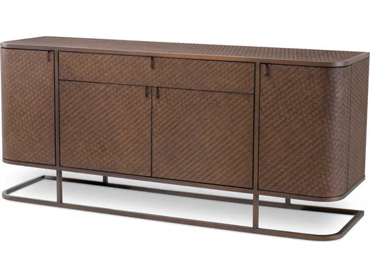 Napa Valley Woven Oak Veneer Dresser with Brushed Brass Frame