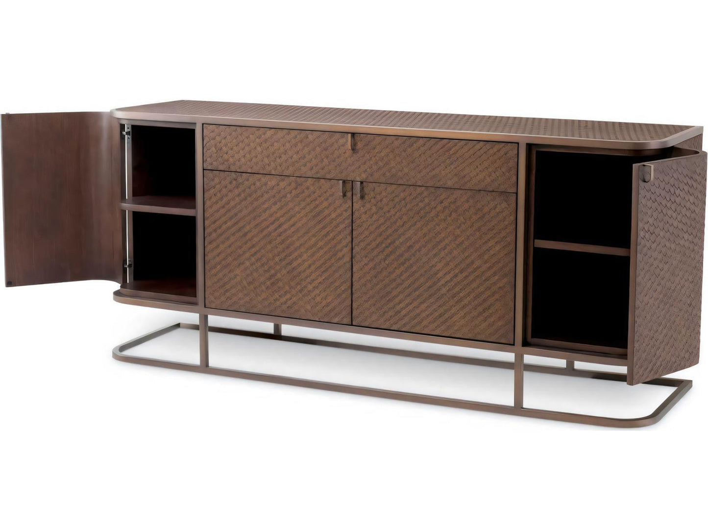 Napa Valley Woven Oak Veneer Dresser with Brushed Brass Frame