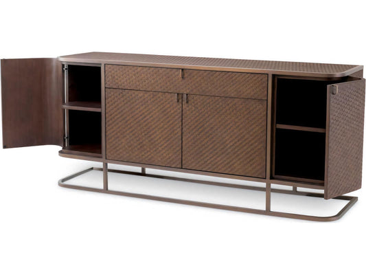 Napa Valley Woven Oak Veneer Dresser with Brushed Brass Frame