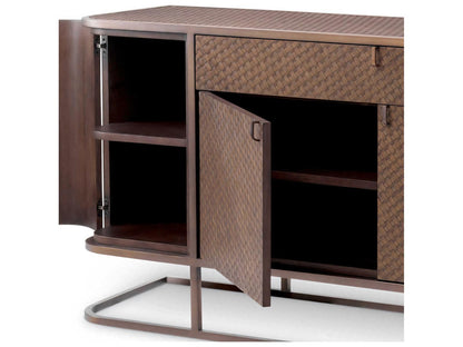 Napa Valley Woven Oak Veneer Dresser with Brushed Brass Frame