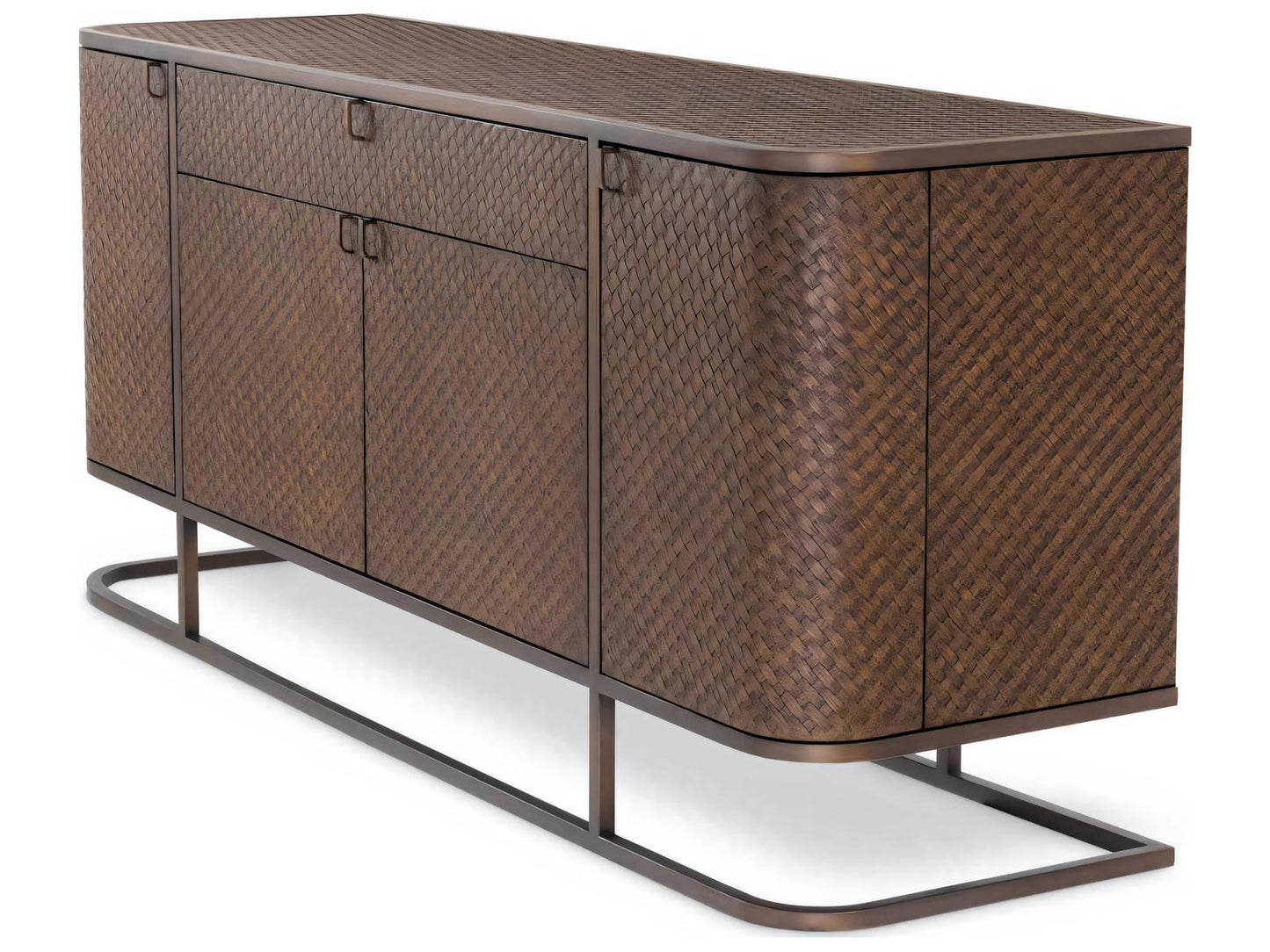 Napa Valley Woven Oak Veneer Dresser with Brushed Brass Frame