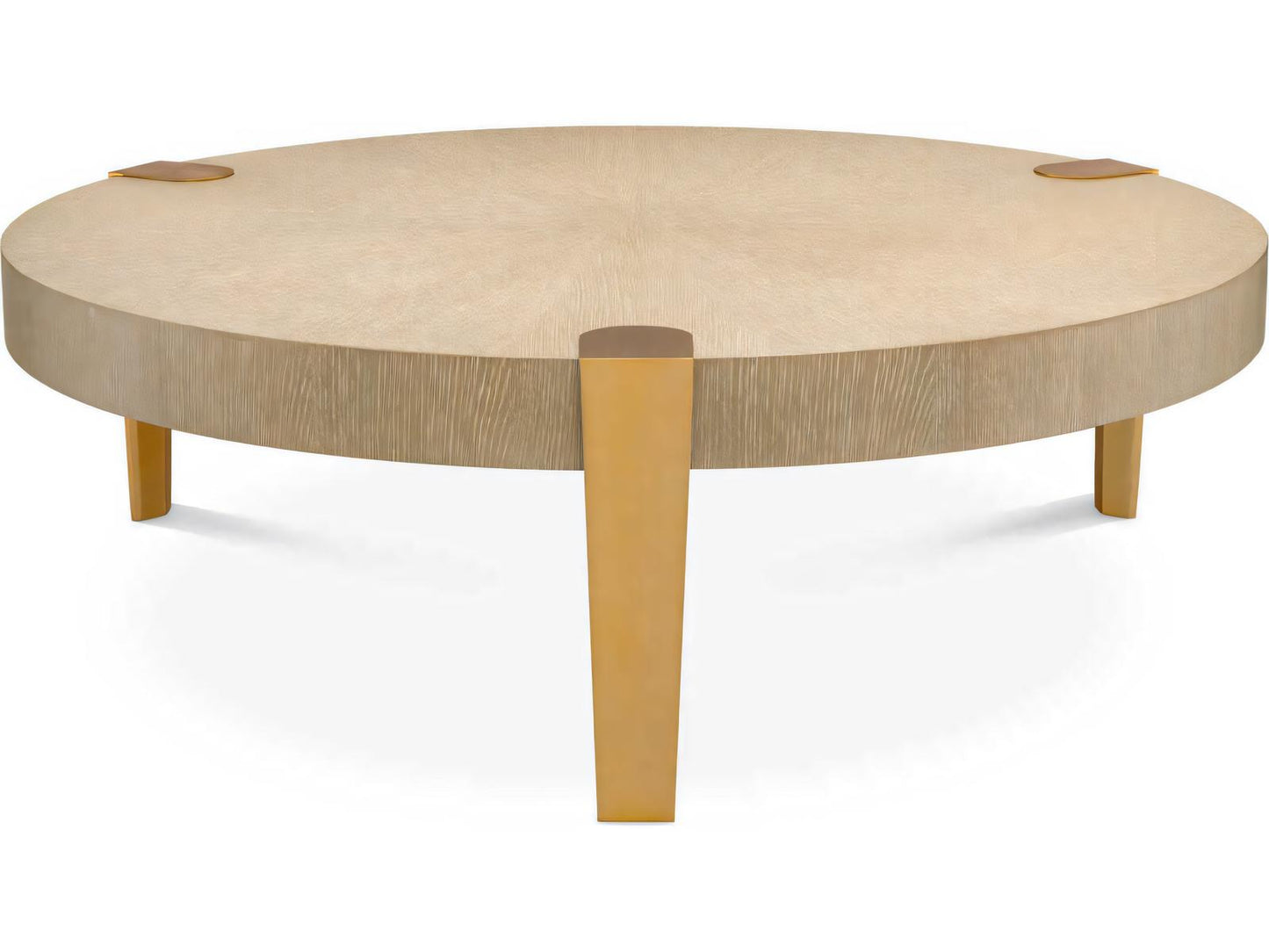 Oxnard Round Coffee Table in Washed Oak Veneer and Brushed Brass