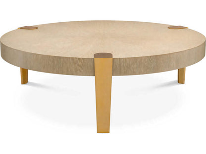 Oxnard Round Coffee Table in Washed Oak Veneer and Brushed Brass
