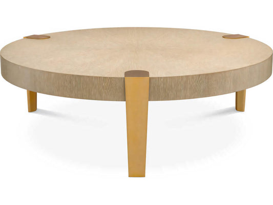Oxnard Round Coffee Table in Washed Oak Veneer and Brushed Brass