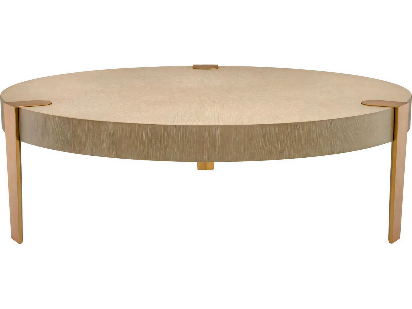 Oxnard Round Coffee Table in Washed Oak Veneer and Brushed Brass