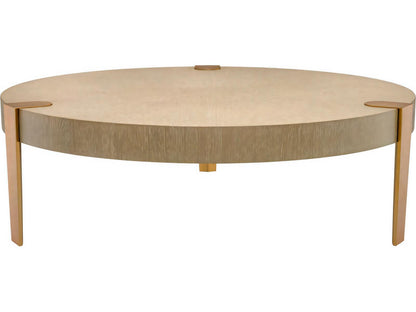 Oxnard Round Coffee Table in Washed Oak Veneer and Brushed Brass