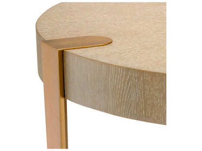 Oxnard Round Coffee Table in Washed Oak Veneer and Brushed Brass