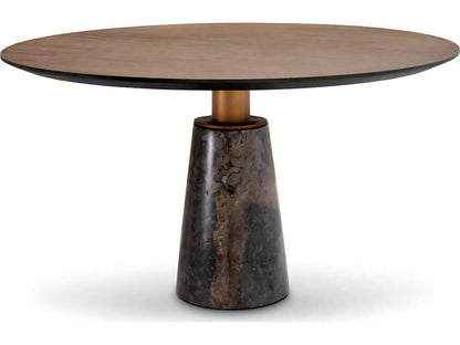 Genova Round 52-Inch Dining Table with Mocha Oak Veneer and Grey Marble
