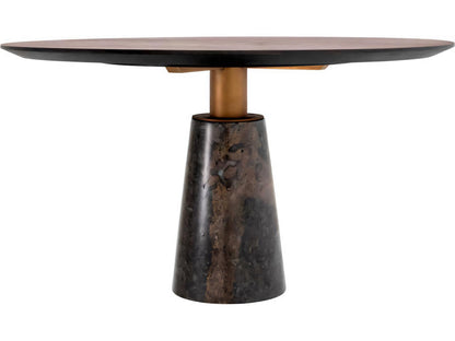 Genova Round 52-Inch Dining Table with Mocha Oak Veneer and Grey Marble