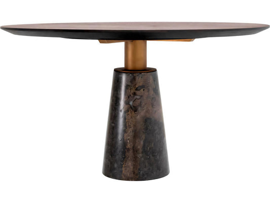 Genova Round 52-Inch Dining Table with Mocha Oak Veneer and Grey Marble