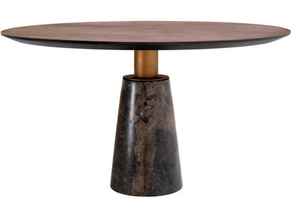 Genova Round 52-Inch Dining Table with Mocha Oak Veneer and Grey Marble