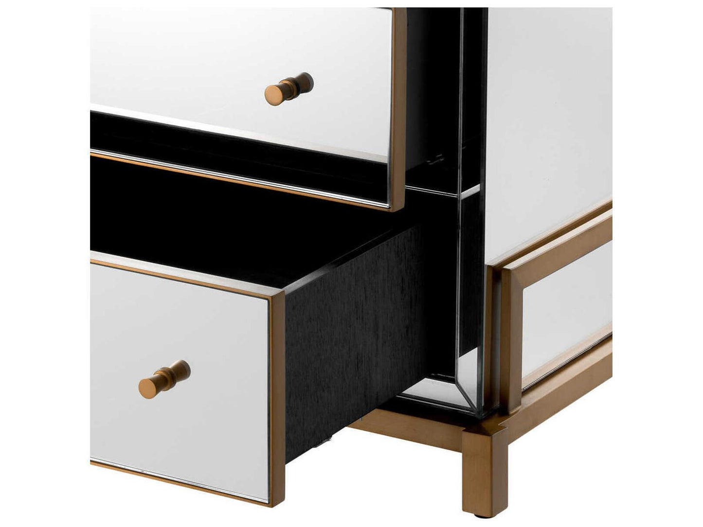 Clarington 5-Drawer Mirrored Chest with Brushed Brass Accents