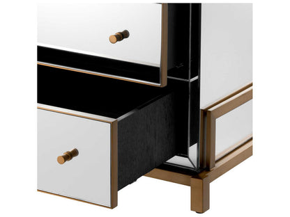 Clarington 5-Drawer Mirrored Chest with Brushed Brass Accents