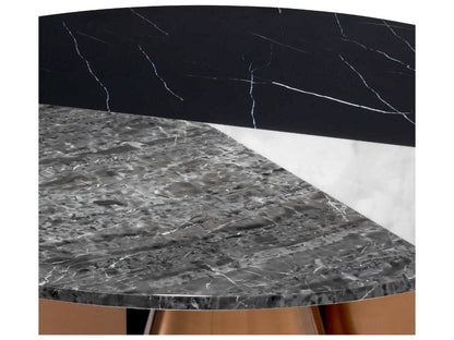 Tricolori Round Coffee Table with Brushed Copper Base and Faux Marble Top