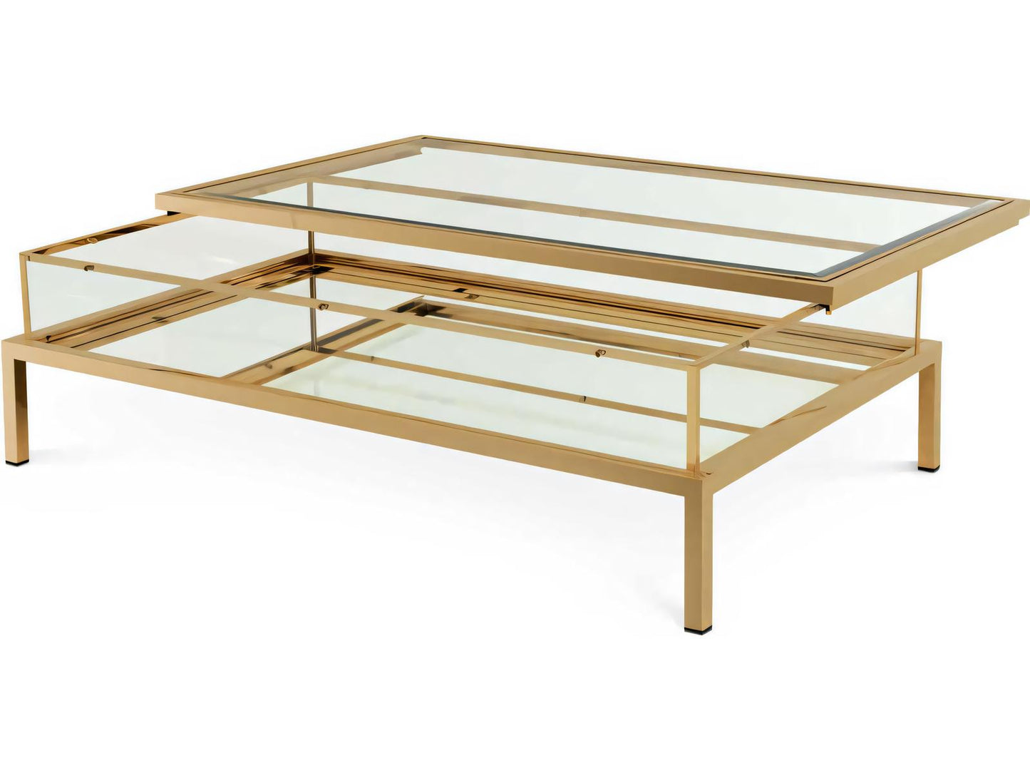 Harvey Rectangular Coffee Table in Brushed Brass with Glass Top