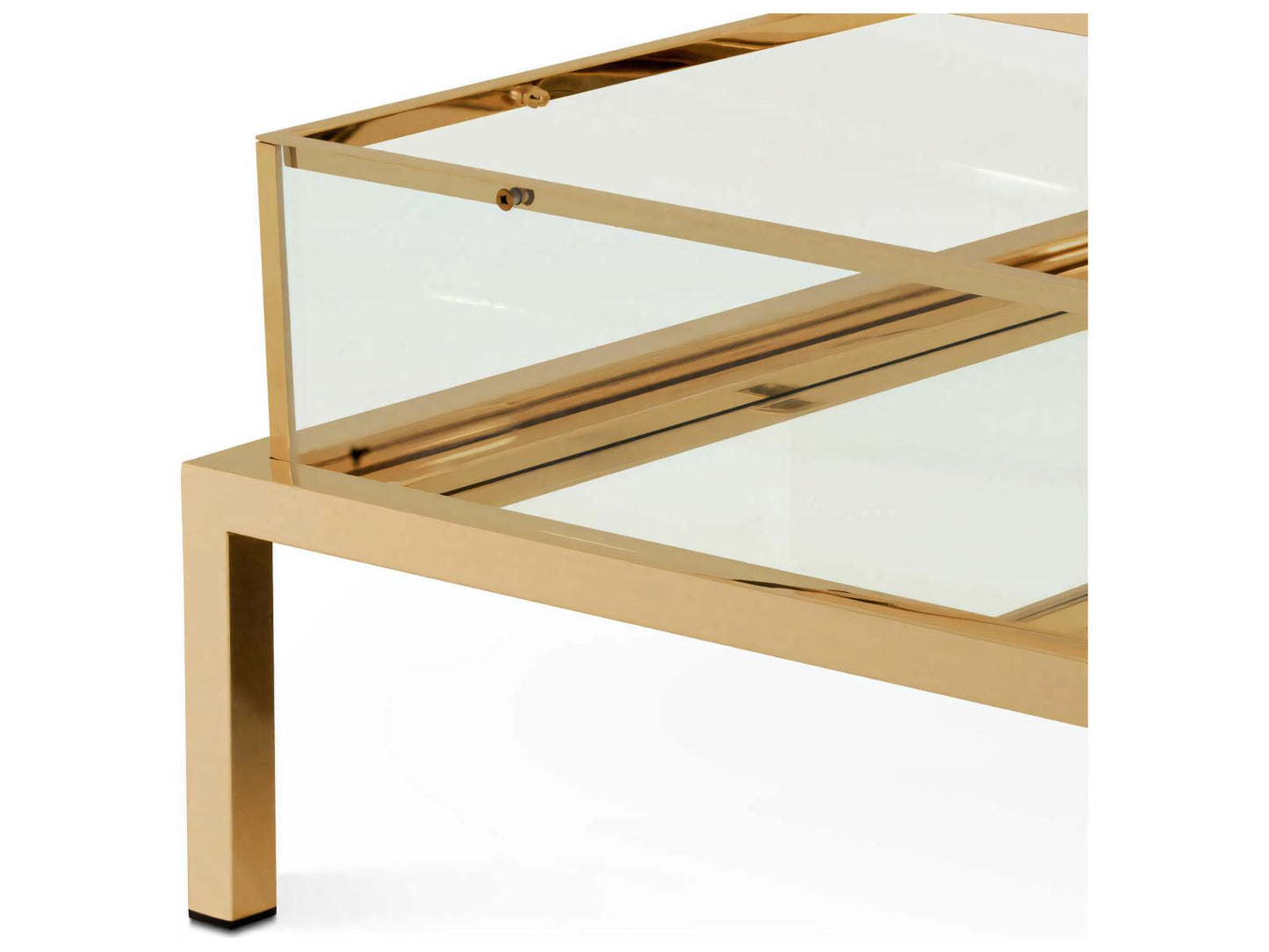 Harvey Rectangular Coffee Table in Brushed Brass with Glass Top