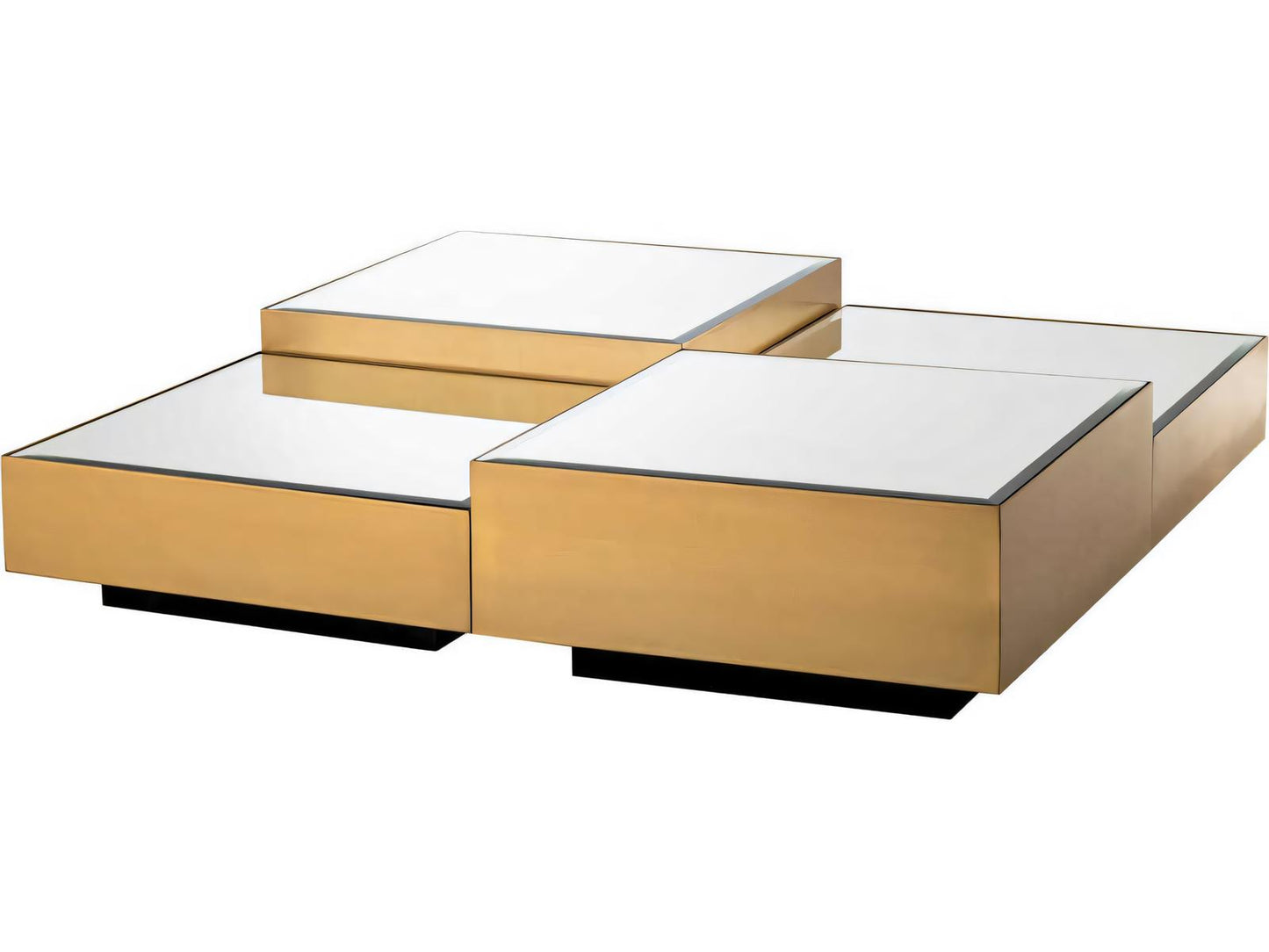Esposito Set of 4 Coffee Tables Brushed Brass with Bevelled Mirror Glass