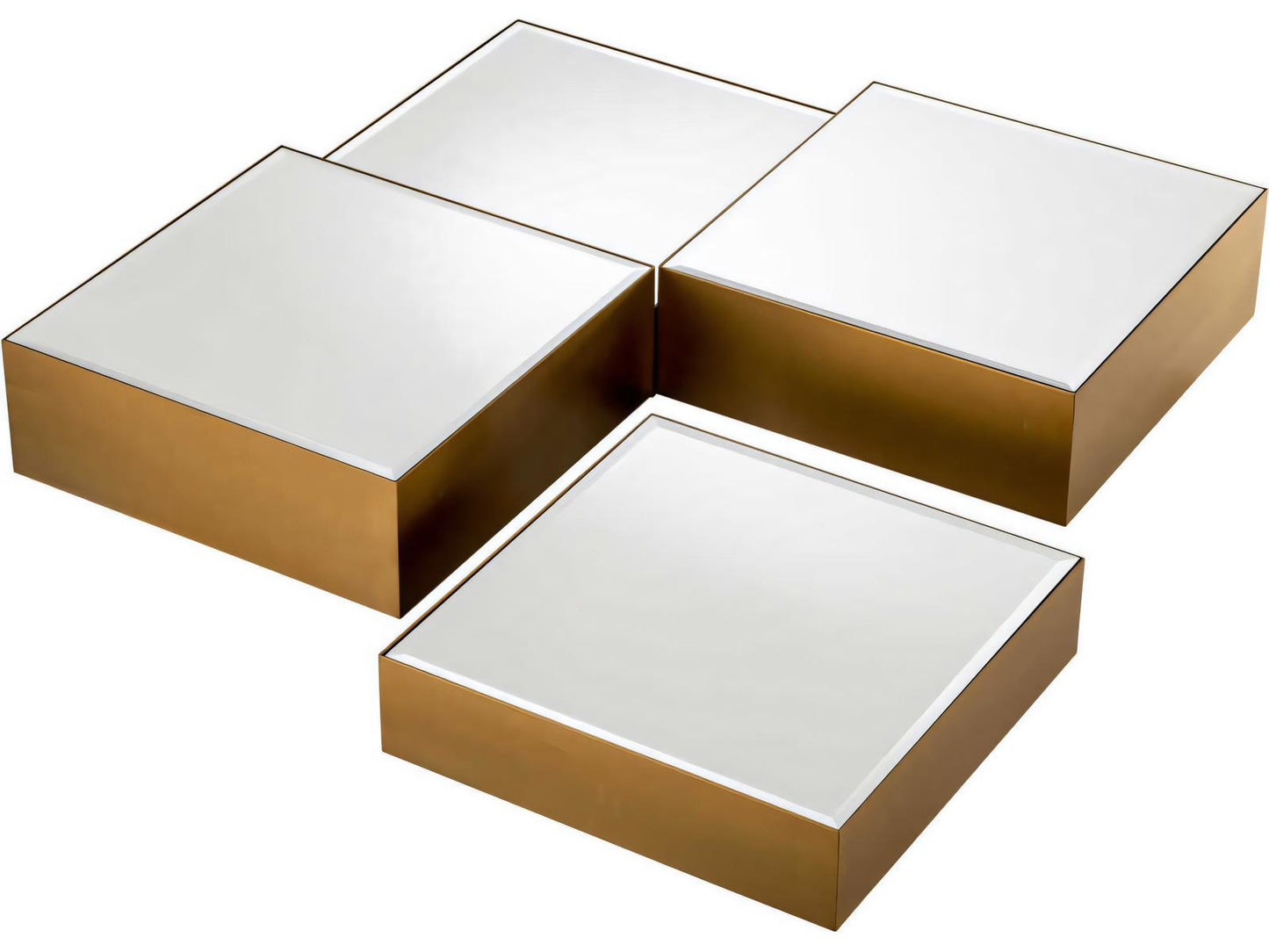 Esposito Set of 4 Coffee Tables Brushed Brass with Bevelled Mirror Glass