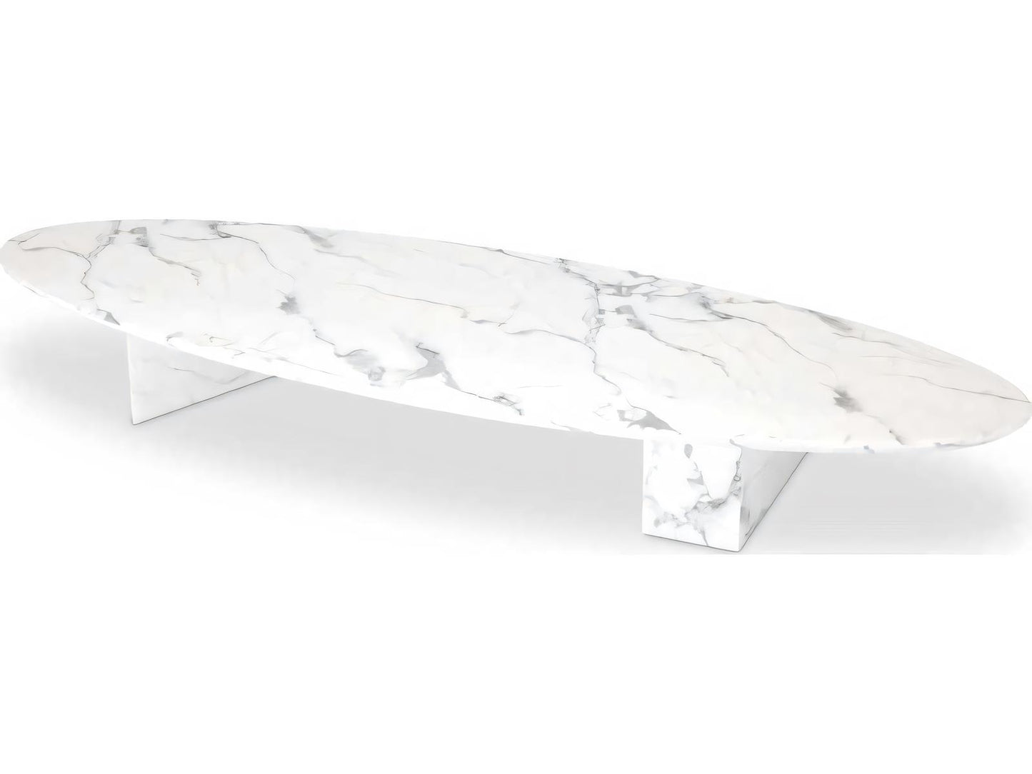 Aurore Oval Coffee Table White Faux Marble with Block Legs
