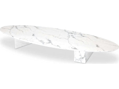 Aurore Oval Coffee Table White Faux Marble with Block Legs