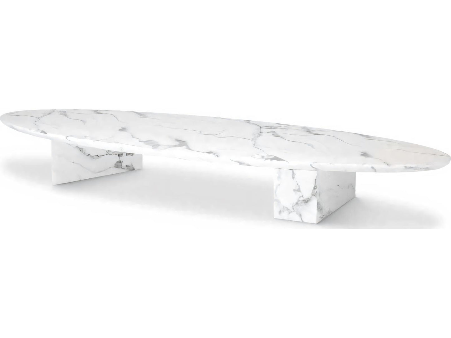 Aurore Oval Coffee Table White Faux Marble with Block Legs