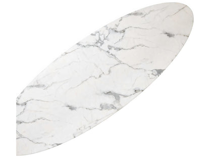 Aurore Oval Coffee Table White Faux Marble with Block Legs