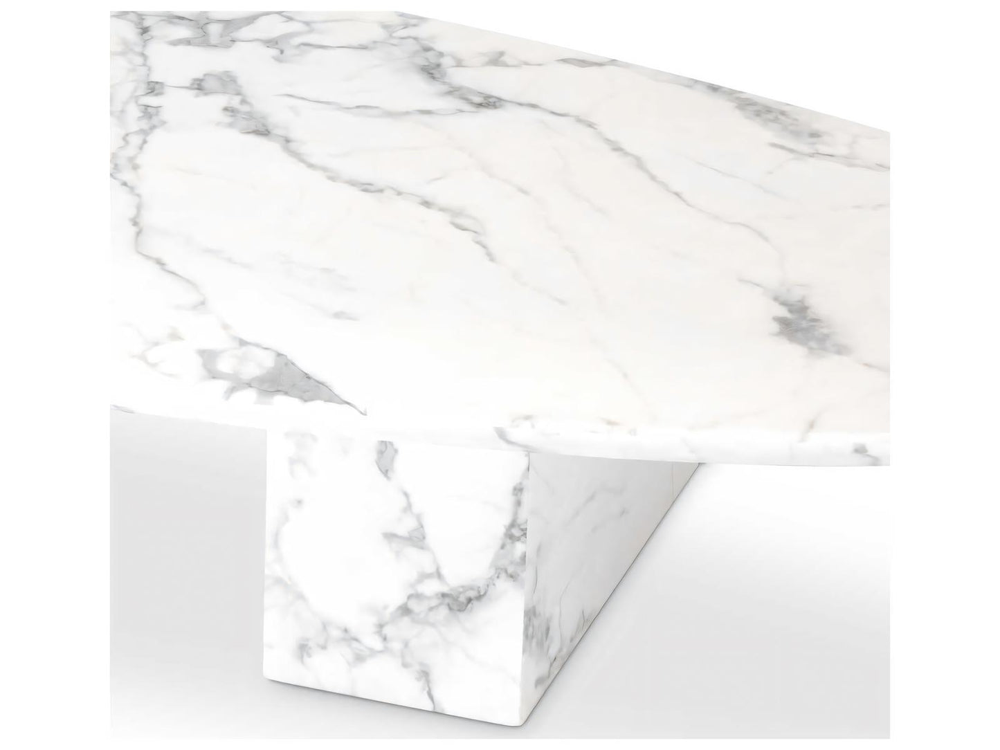 Aurore Oval Coffee Table White Faux Marble with Block Legs