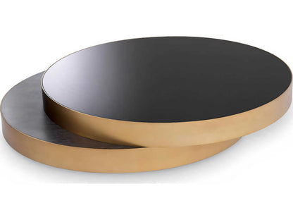 Griffith Modern Glam Coffee Table with Black Glass and Oak Veneer