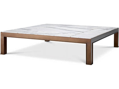 Tardieu Square Coffee Table in Medium Bronze Finish with Bianco Lilla Marble