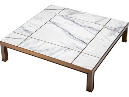 Tardieu Square Coffee Table in Medium Bronze Finish with Bianco Lilla Marble