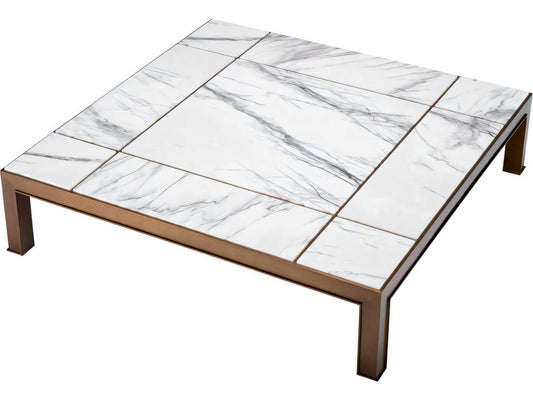 Tardieu Square Coffee Table in Medium Bronze Finish with Bianco Lilla Marble