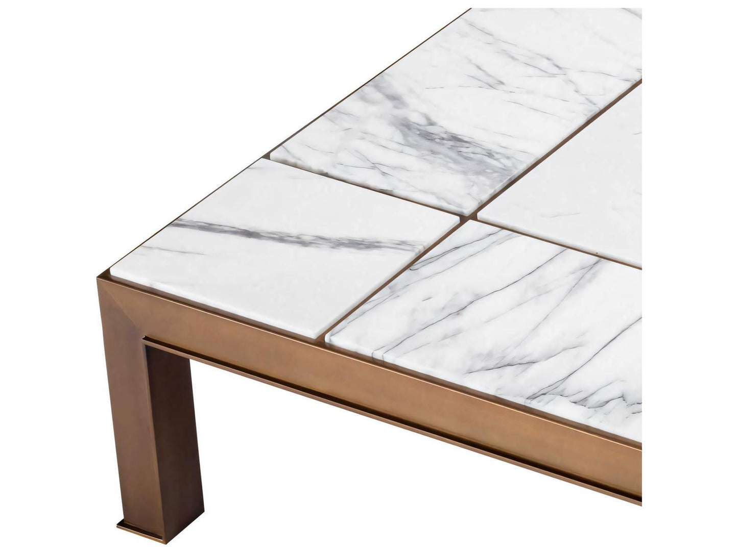 Tardieu Square Coffee Table in Medium Bronze Finish with Bianco Lilla Marble