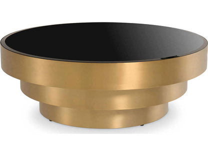 Sinclair Round Coffee Table with Black Bevelled Glass and Brushed Brass