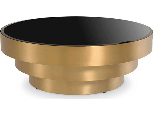 Sinclair Round Coffee Table with Black Bevelled Glass and Brushed Brass
