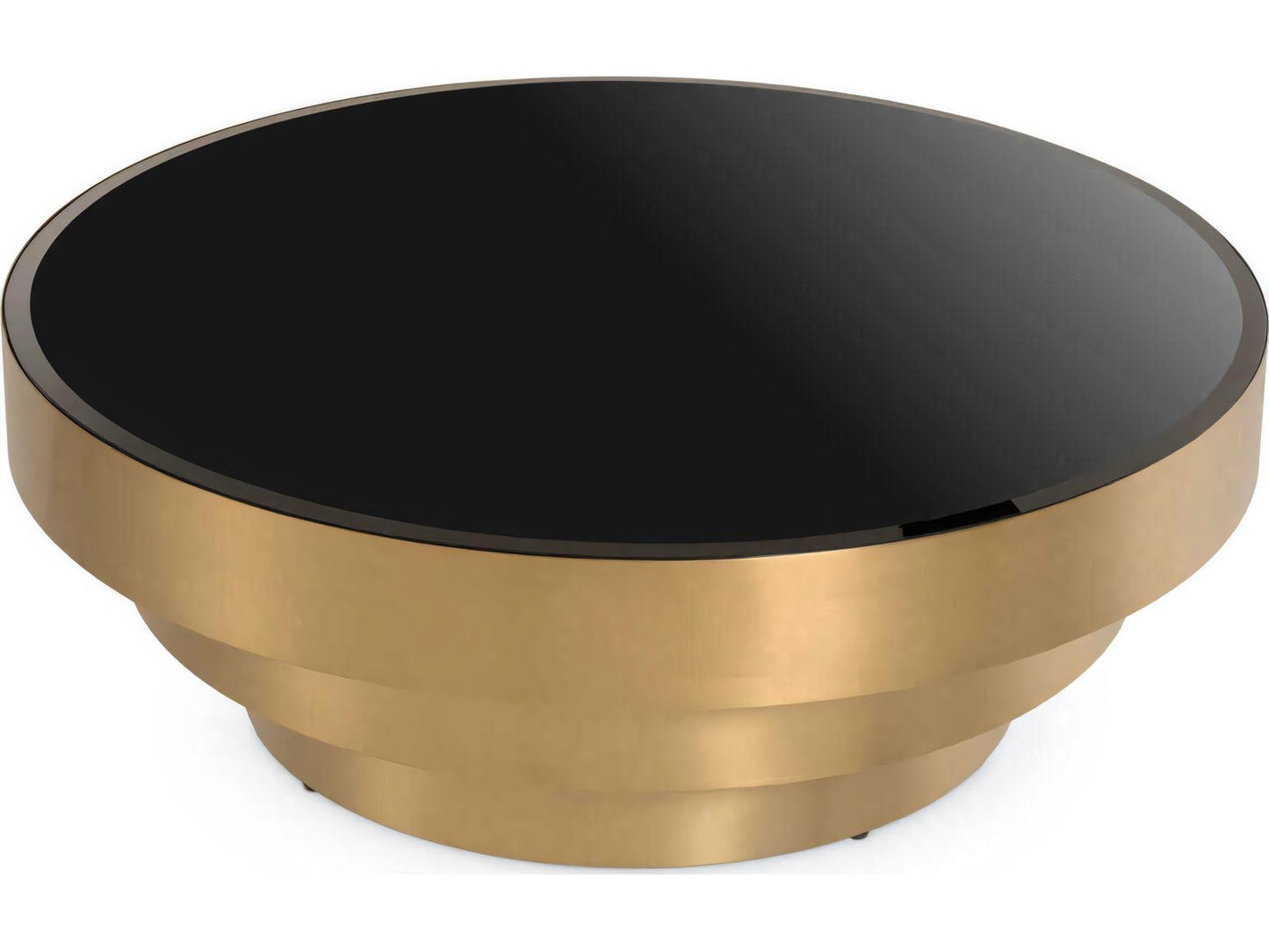 Sinclair Round Coffee Table with Black Bevelled Glass and Brushed Brass