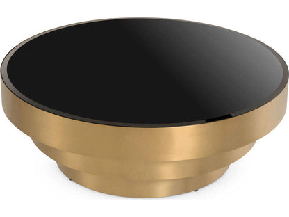 Sinclair Round Coffee Table with Black Bevelled Glass and Brushed Brass