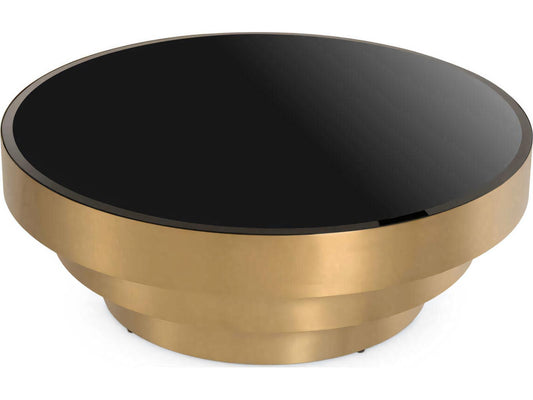 Sinclair Round Coffee Table with Black Bevelled Glass and Brushed Brass