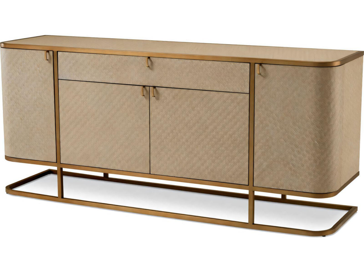 Napa Valley Woven Washed Oak Veneer Dresser with Brushed Brass Frame