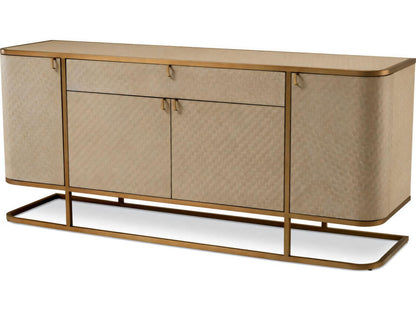 Napa Valley Woven Washed Oak Veneer Dresser with Brushed Brass Frame