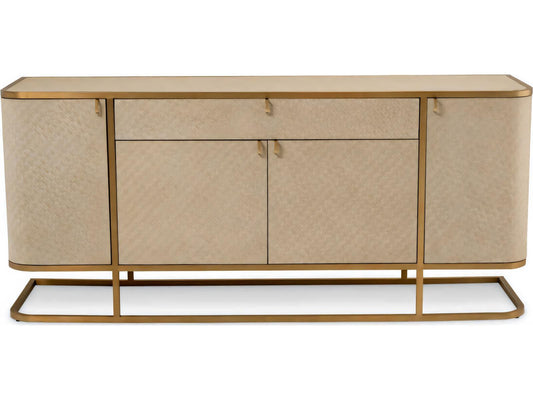 Napa Valley Woven Washed Oak Veneer Dresser with Brushed Brass Frame