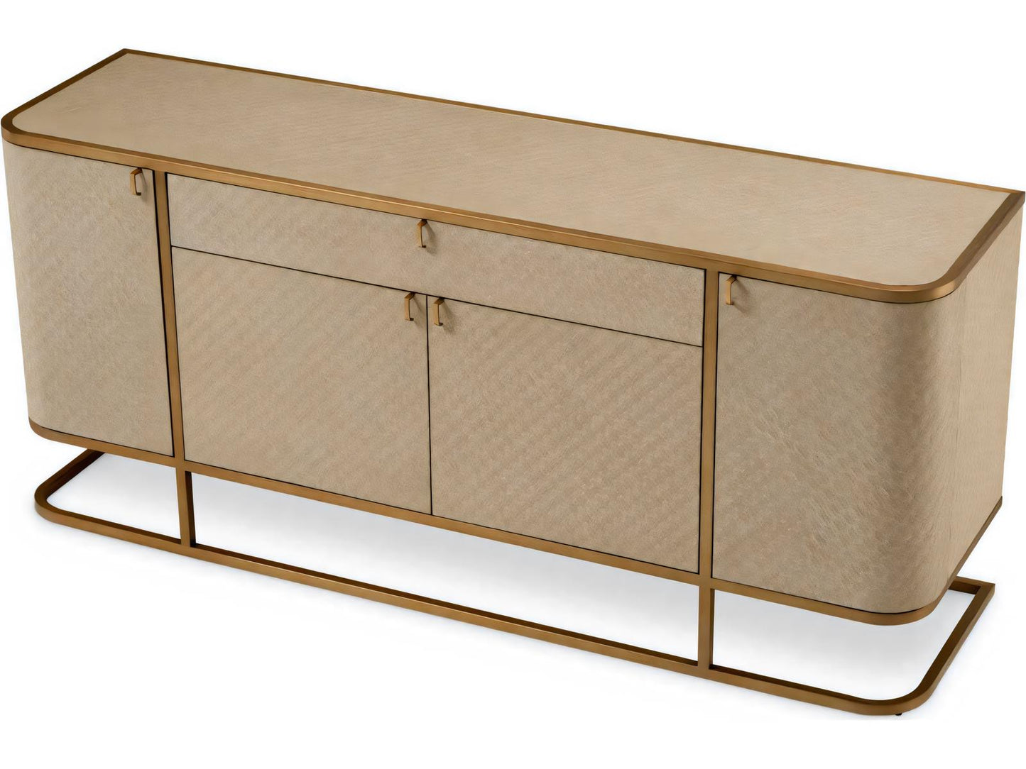 Napa Valley Woven Washed Oak Veneer Dresser with Brushed Brass Frame
