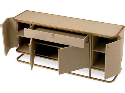 Napa Valley Woven Washed Oak Veneer Dresser with Brushed Brass Frame