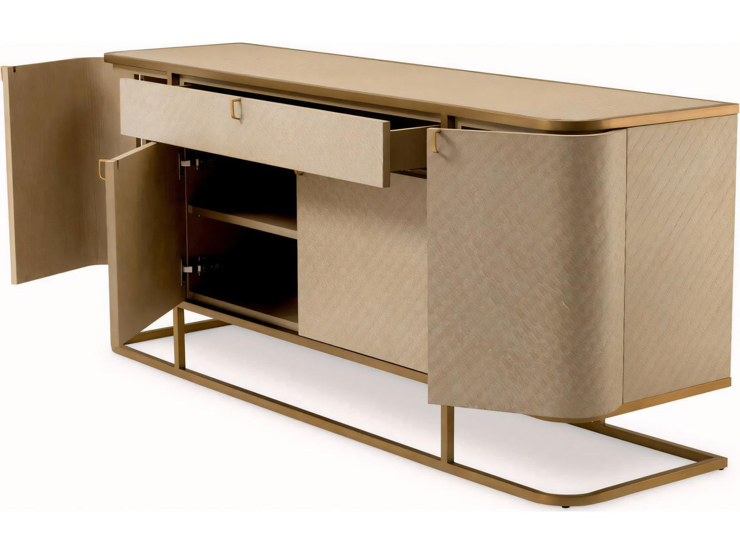 Napa Valley Woven Washed Oak Veneer Dresser with Brushed Brass Frame