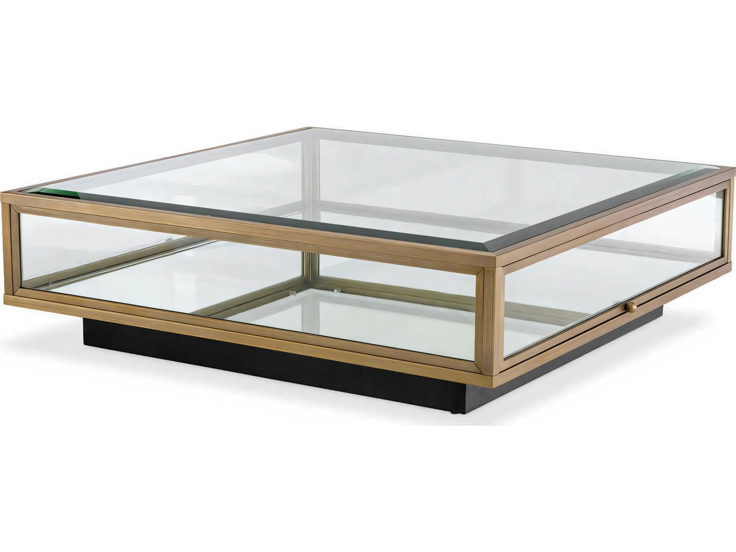 Ryan Square Coffee Table in Brushed Brass with Clear Glass