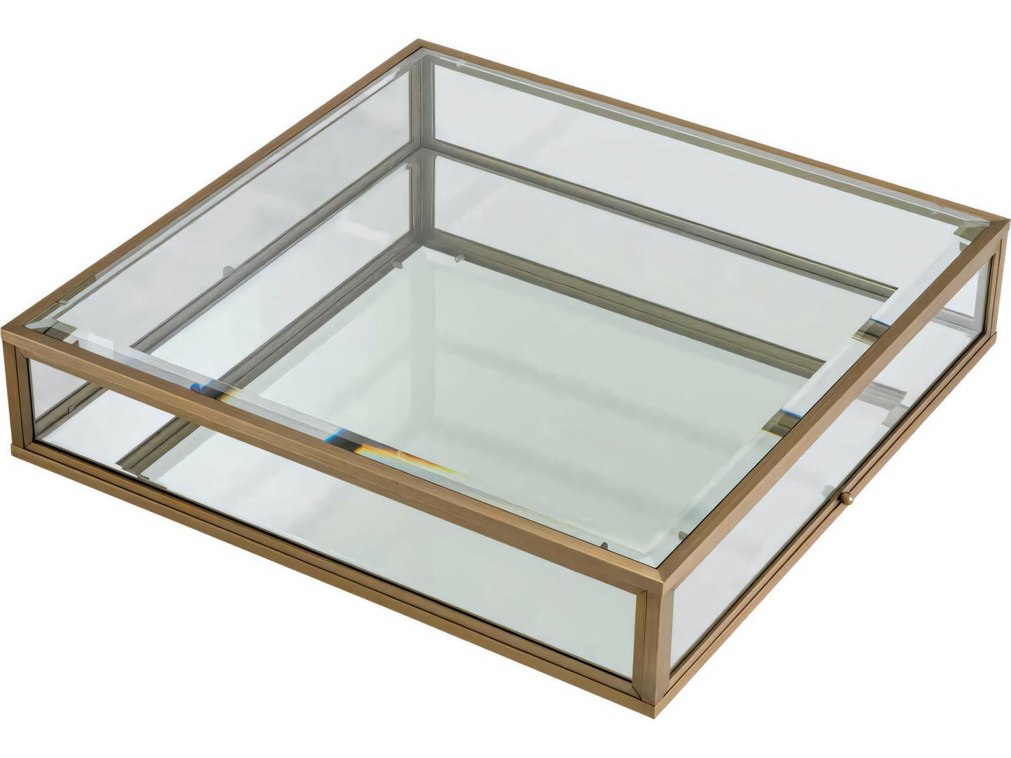 Ryan Square Coffee Table in Brushed Brass with Clear Glass