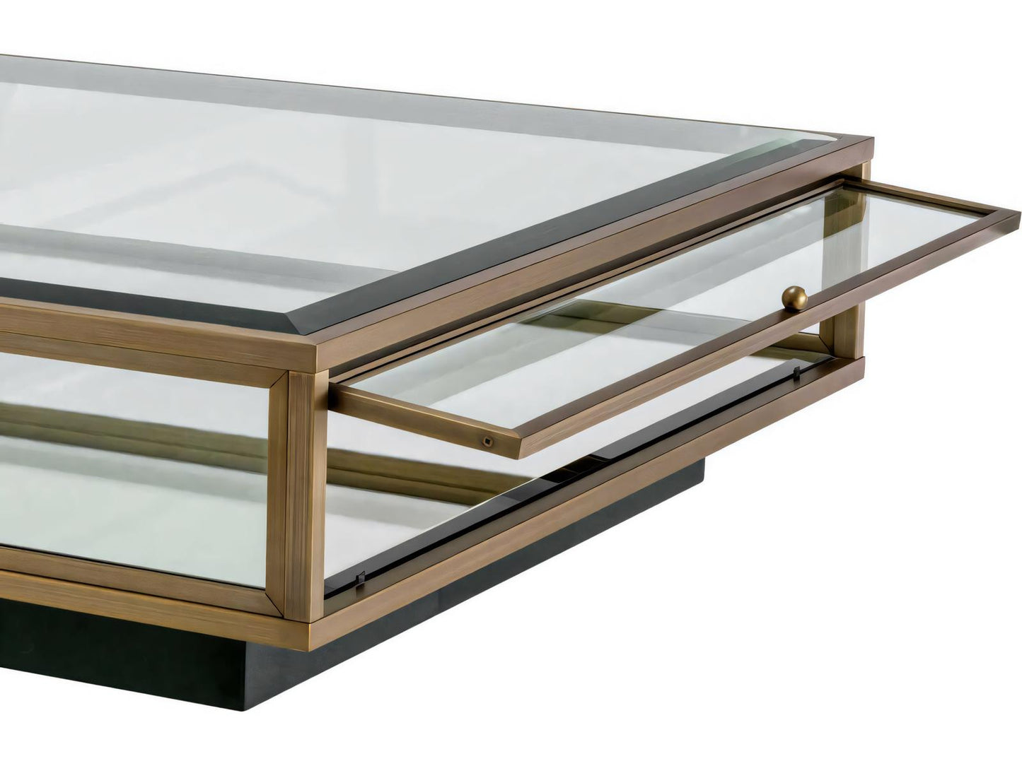 Ryan Square Coffee Table in Brushed Brass with Clear Glass
